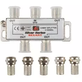 Сплиттер Rexant 05-6103 ТВ х 4 + 5шт. F "BOX" 5-1000 МГц "Silver"
