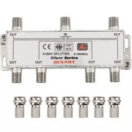 Сплиттер Rexant 05-6104 ТВ "краб" x 6 + 7шт. F "BOX" 5-1000 МГц "Silver"