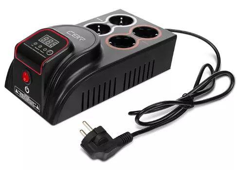 Стабилизатор напряжения CBR CVR 0055 500 ВА/250 Вт, диапазон вход. напряж. 150–275 В, точность стабилизации 10%, LED-индикация, вольтметр, 4 евророзет