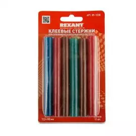 Стержень клеевой Rexant 09-1230 11 мм, 100 мм, цветные, 12 шт., блистер