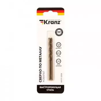 Сверло KRANZ KR-91-0504 по металлу 3,5х70х39 мм «Кобальт» (сталь HSS-Co 5% M35 P6M5K5) (2 шт. в блистере) DIN 338