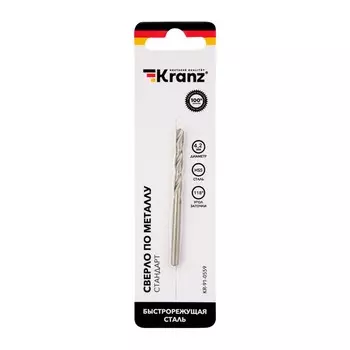 Сверло KRANZ KR-91-0559 по металлу 4,2х75х43 мм HSS (1 шт. в упаковке) DIN 338