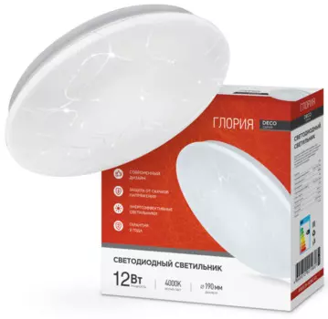 Светильник светодиодный IN HOME 4690612021980 DECO 12Вт 230В 4000К 780лм 190мм ГЛОРИЯ