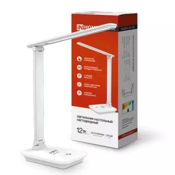 Светильник светодиодный IN HOME 4690612036571 настольный ССО 09Б 12Вт 3000-6500К 600лм сенсор-диммер с беспроводной зарядкой для телефона с адаптером,