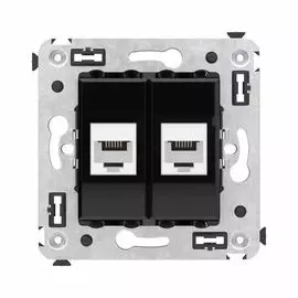 Телефонная розетка DKC 4402614 RJ-12 без шторки в стену двойная, "Черный квадрат", "Avanti"