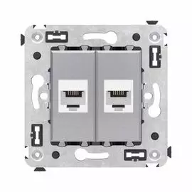 Телефонная розетка DKC 4404614 RJ-12 без шторки в стену двойная, "Закаленная сталь", "Avanti"