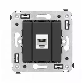 Телефонная розетка DKC 4412613 RJ-12 без шторки в стену одинарная, "Черный матовый", "Avanti"