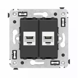 Телефонная розетка DKC 4412614 RJ-12 без шторки в стену двойная, "Черный матовый", "Avanti"