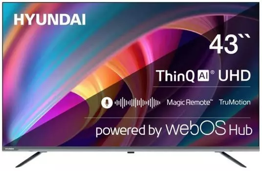 Телевизор Hyundai H-LED43BU7100 43" WebOS Frameless Metal серый 4K Ultra HD 60Hz MEMC DVB-T DVB-T2 DVB-C DVB-S DVB-S2 USB WiFi Smart TV