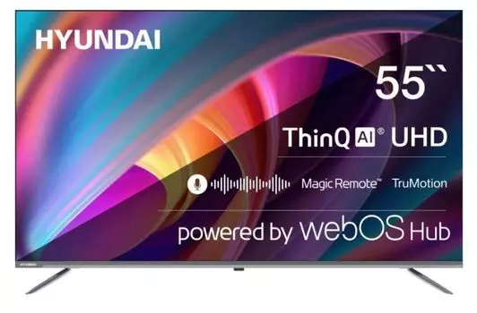 Телевизор Hyundai H-LED65BU7100 65" WebOS Frameless Metal серый 4K Ultra HD 60Hz MEMC DVB-T DVB-T2 DVB-C DVB-S DVB-S2 USB WiFi Smart TV