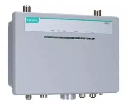 Точка доступа MOXA TAP-213-EU-CT-T беспроводная клиент 802.11n для применения на подвижном составе железной дороги, с защитой IP68, с диапазоном темпе
