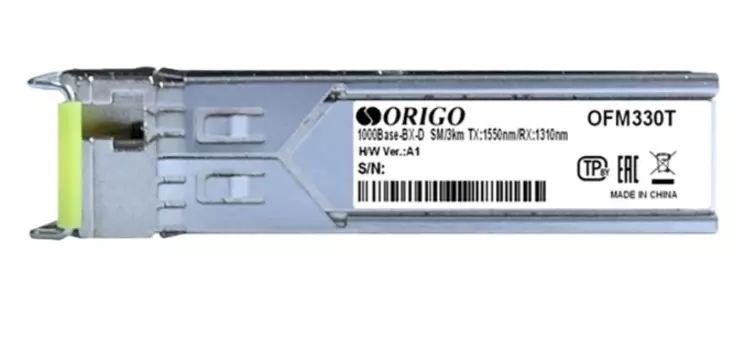 Трансивер ORIGO OFM330T/10KM/A1A WDM SFP, 1000Base-BX-D, Simplex LC, TX: 1550nm, RX: 1310nm, Single-mode, 10KM