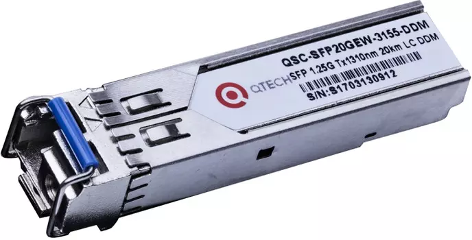 Трансивер QTECH QSC-SFP20GEW-3155-DDM 20км, 1,25Гбит/с, Tx=1310/Rx=1550нм, LC, FP, SM, DDM