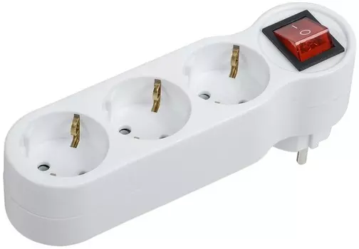 Тройник IEK WTP10-16-03-ZK-K01 Т-01/03В 3 места 2P+PE 16А с выключателем белый