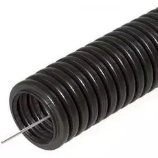 Труба гофрированная DKC PA614855F0 полиамид 6, DN48мм, ПВ-0, Dвн 47,4 мм, Dнар 54,5 мм, цвет тёмно-серый, с протяжкой, "ПА" (уп15м)