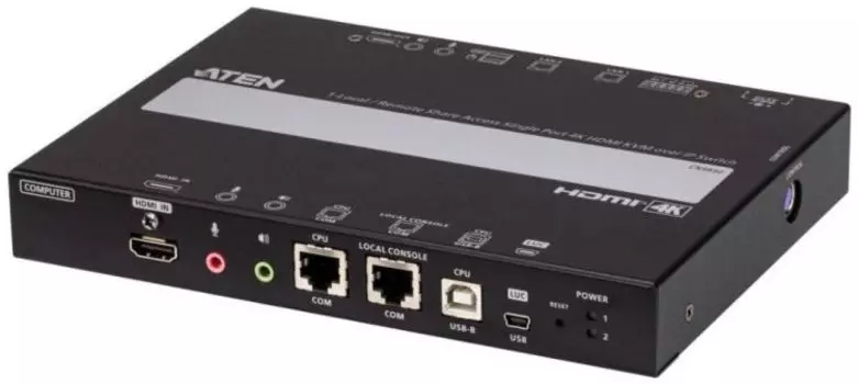 Удлинитель Aten CN9850-AT-G IP KVM шлюз/extender, KVM+RS232+AUDIO HDMI+USB, управл. по IP, Rackmount/Desktop, 2x10/100/1000 Base-T, с KVM-шнуром USB 1