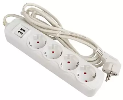 Удлинитель EKF UBA16-2USB-4-02i "Эксперт" 4 гнезда 2 метра 13А/3,0кВт с 2 USB 2,1А ПВС 3х1