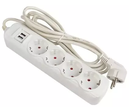 Удлинитель EKF UBA16-2USB-4-05i "Эксперт" 4 гнезда 5 метров 13А/3,0кВт с 2 USB 2,1А ПВС 3х1