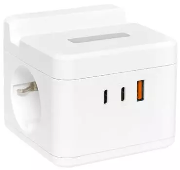 Удлинитель EKF UBA-CUB-2-FC "Куб" 2 гнезда 1USB + 2Type C с быстрой зарядкой, подставкой под телефон и ночником 1,3 метра 1мм2