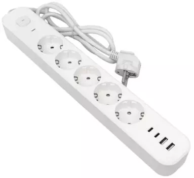Удлинитель EKF UBA-LUX-515-TC LUX 5 гнезд 2USB 2,4А+2type-C 1,5 метра 1,5мм2