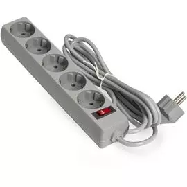 Удлинитель Exegate EC-5-5G EX285800RUS 5 евророзетки с заземлением, 5м, защита от перегрузки, выключатель с подсветкой, серый