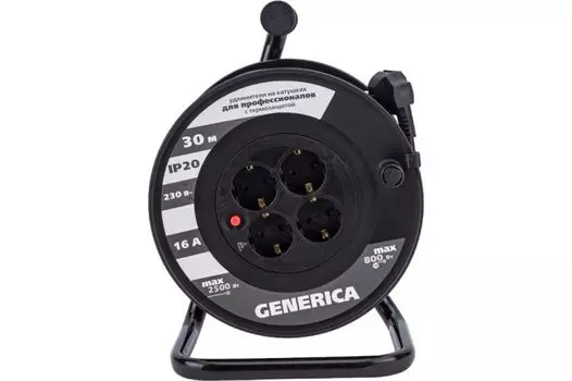 Удлинитель GENERICA WKP20-16-04-30-G на катушке 4х30м 16А IP20 УК30 2P+PE 3х1.5 термозащита