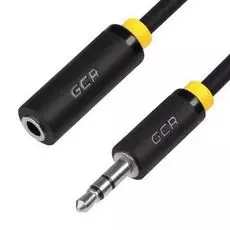 Удлинитель GCR GCR-STM1 аудио, 1.0м, jack 3,5mm/jack 3,5mm, черный, желтая окантовка, ультрагибкий,