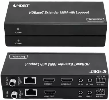 Удлинитель Infobit E150CL сигнала, HDBaseT, HDMI 10,2 Гбит/с, 150 м для 1080p, двунаправленный ИК и RS232, POC, HDCP 1.4, Комплект.