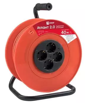 Удлинитель на катушке EKF UKA02-10-310-4-40 "Атлант 2.0" 4 гнезда 40м с заземлением ПВС 3*1,0 10А/2,2кВт PROxima