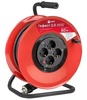 Удлинитель на катушке EKF UKG02-16-R315-4-50 "Гефест 2.0" 4 гнезда 50м с заземлением и предохранителем КГ 3*1,5 16А/3,5кВт PROxima