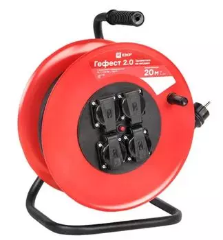Удлинитель на катушке EKF UKG02-16-R325-4-20-IP44 "Гефест 2.0" 4 гнезда 20м с заземлением и предохранителем КГ 3*2,5 16А/3,5кВт IP44 PROxima
