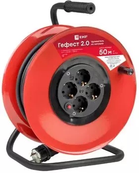 Удлинитель на катушке EKF UKG02-16-R325-4-50 "Гефест 2.0" 4 гнезда 50м с заземлением и предохранителем КГ 3*2,5 16А/3,5кВт PROxima
