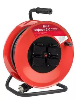 Удлинитель на катушке EKF UKG02-16-R325-4-40-IP44 "Гефест 2.0" 4 гнезда 40м с заземлением и предохранителем КГ 3*2,5 16А/3,5кВт IP44 PROxima