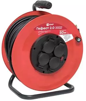 Удлинитель на катушке EKF UKG02-16-R325-4-50-IP44 "Гефест 2.0" 4 гнезда 50м с заземлением и предохранителем КГ 3*2,5 16А/3,5кВт IP44 PROxima