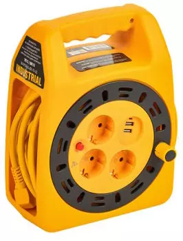 Удлинитель на катушке IEK IN-KP24-16-03-15-UL INDUSTRIAL УК15 с заземлением 3х1,5мм2 USBх2 LED 15м