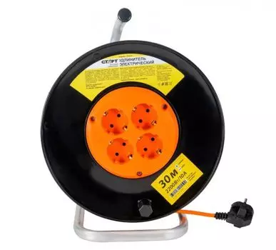 Удлинитель сетевой Старт С/УД SK 4х30-Z 10А Ор/РБК16 на катушке, 4 шт, 30 м, провод ПВС с сечением 3*0,75 мм, с заземлением, 2200 Вт, 10 А, защита IP