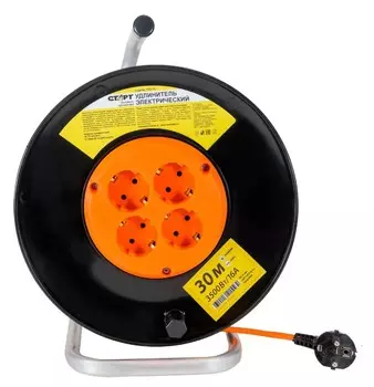 Удлинитель сетевой Старт С/УД SK 4х30-Z 16А Ор/РБК16 на катушке, 4 шт, 30 м, провод ПВС с сечением 3*1,5 мм, с заземлением, 3500 Вт, 16 А, защита IP2