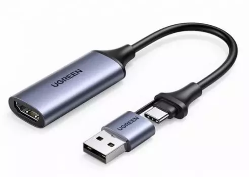 Устройство видеозахвата UGREEN CM489 40189_ HDMI/USB Tape-C-USB Tape-А, цвет: серый