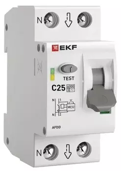 Устройство защиты от дугового пробоя EKF afdd-2-25C-pro УЗДП с авт.выкл. 1P+N 25А (С) 6кА PROxima