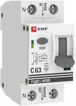 Устройство защиты от дугового пробоя EKF afdd-2-63C-pro с авт.выкл. 1P+N 63А (С) 6кА PROxima
