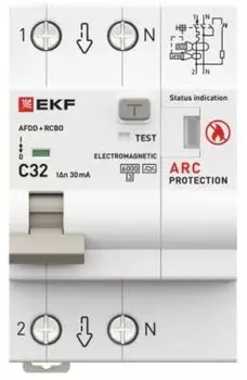 Устройство защиты от дугового пробоя EKF afdd-rcbo-2-32C-30em-pro УЗДП с АВДТ 1P+N 32А (С) 30мА тип А 6кА PROXIMA