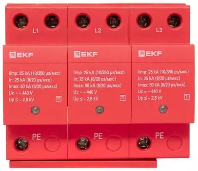 УЗИП EKF spd-t1-3p УЗИП Класс 1 Iimp 25kA (10/350s) 3P