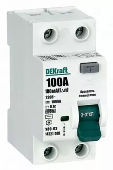 УЗО DEKraft 14221DEK ВДТ 2P 100A 100мА тип AC 6кА