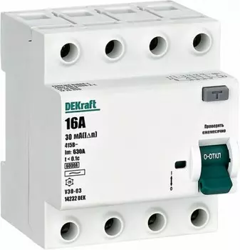 УЗО DEKraft 14232DEK ВДТ 4P 16А 30мА тип AC 6кА