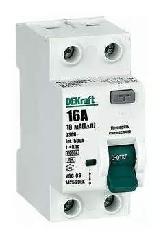 УЗО DEKraft 14256DEK ВДТ 2P 16А 10мА тип A 6кА