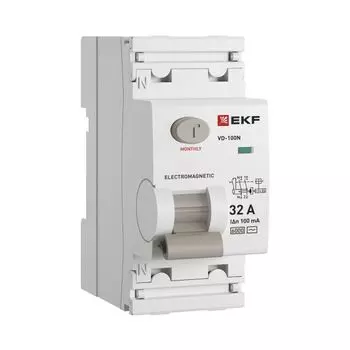 УЗО EKF E1026M32100 ВДТ ВД-100N 2P 32А 100мА AC эл-мех 6кА PROXIMA
