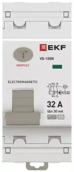 УЗО EKF E1026M3230 ВДТ ВД-100N 2P 32А 30мА AC эл-мех 6кА PROXIMA