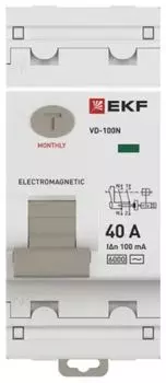 УЗО EKF E1026M40100 ВДТ ВД-100N 2P 40А 100мА AC эл-мех 6кА PROXIMA