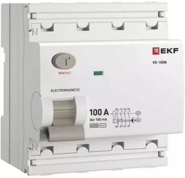 УЗО EKF E1046M100100 ВДТ ВД-100N 4P 100А 100мА AC эл-мех 6кА PROXIMA