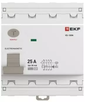 УЗО EKF E1046M2530 ВДТ ВД-100N 4P 25А 30мА AC эл-мех 6кА PROXIMA